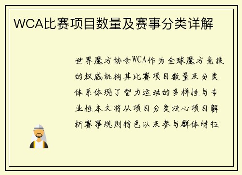 WCA比赛项目数量及赛事分类详解