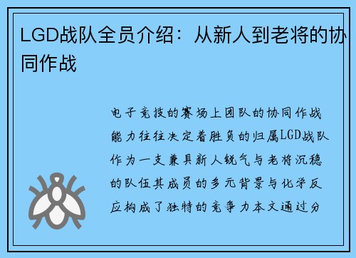 LGD战队全员介绍：从新人到老将的协同作战